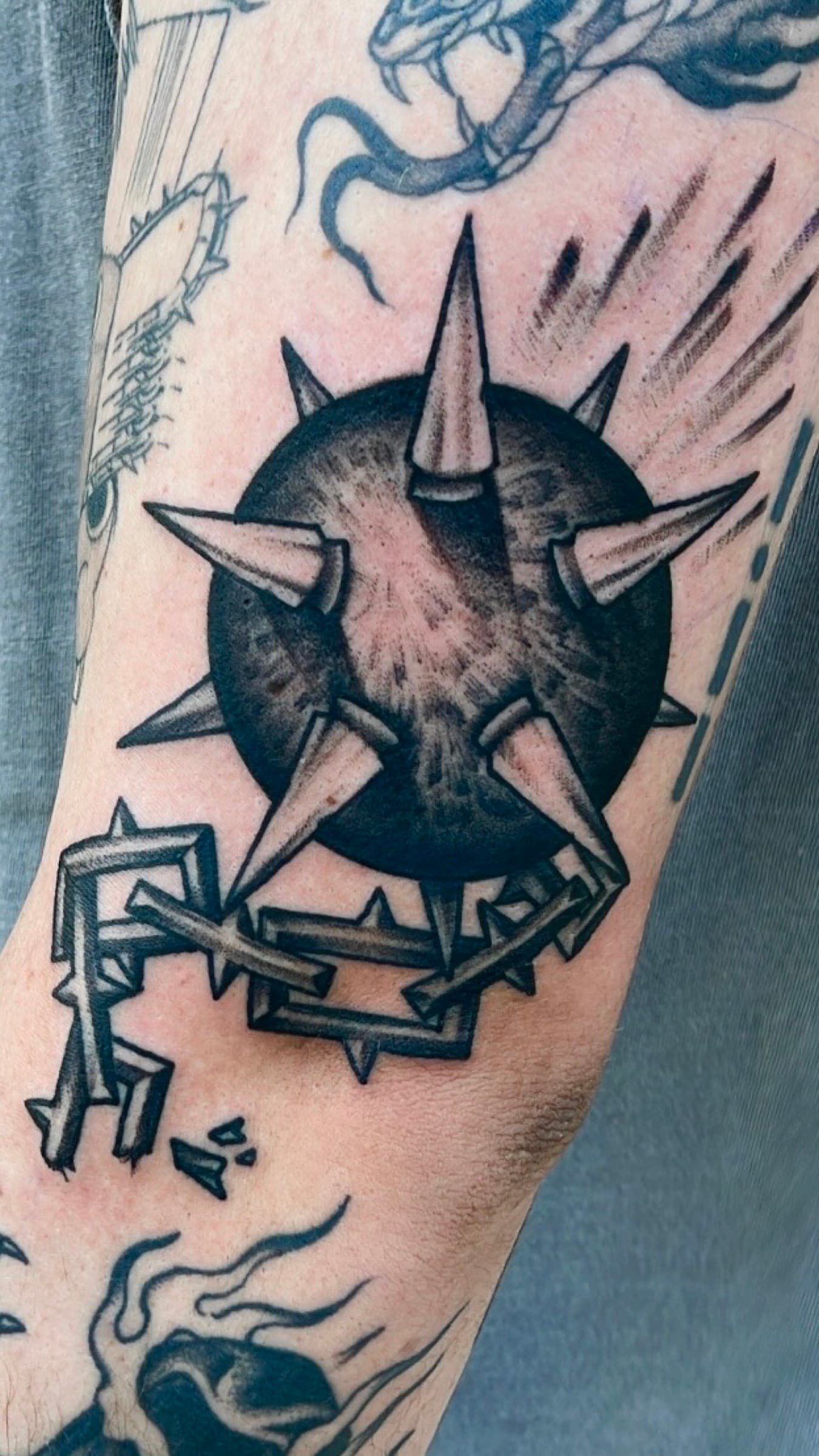 Blackwork tattoo composition by Pete Seyring.